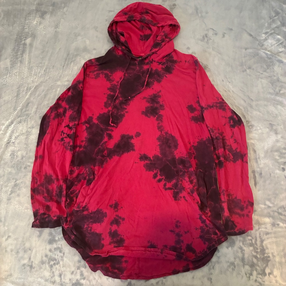 PacSun Scallop Fit Hoodie Mens L Red Black Tie Dye Long Sleeve Shirt
